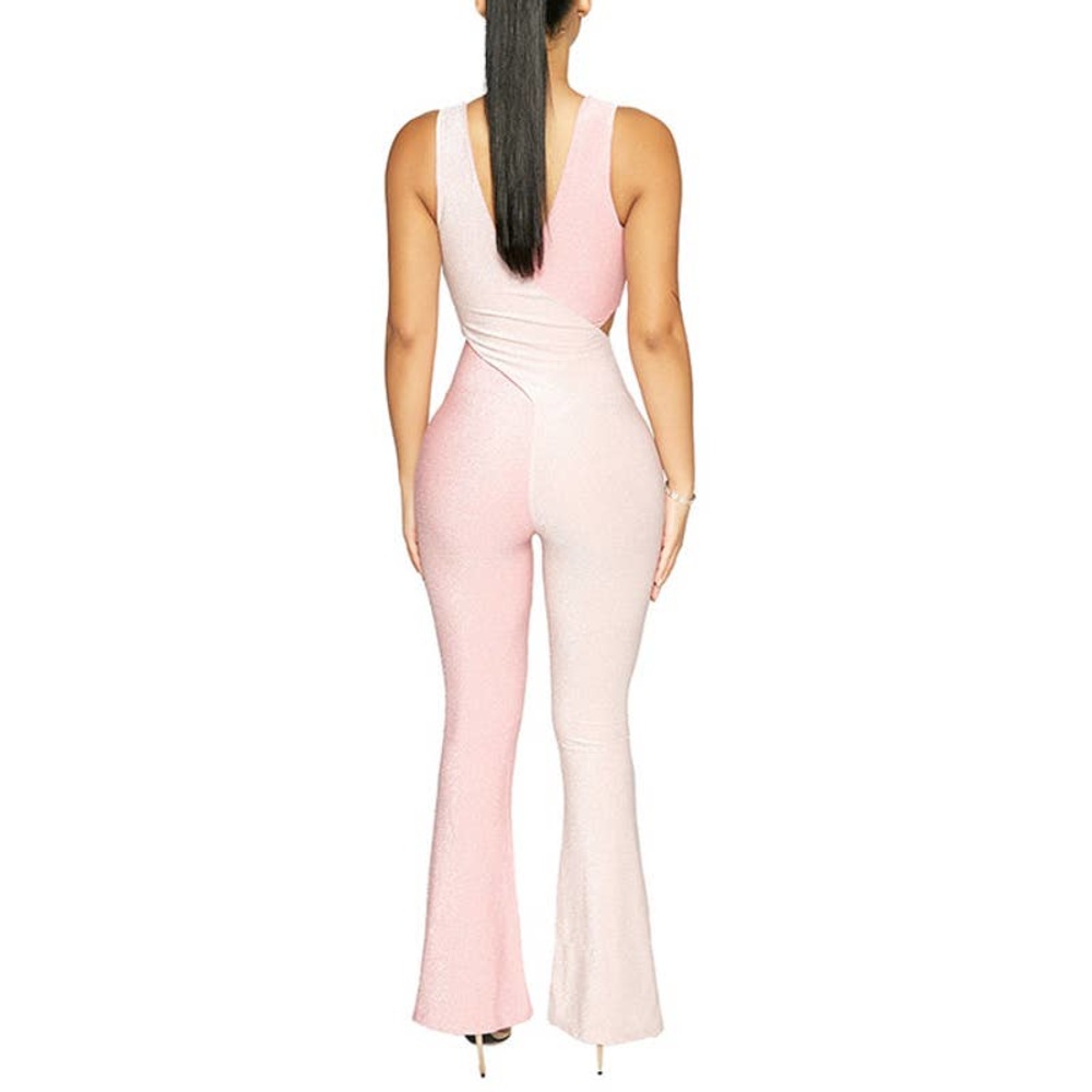 Naked Wardrobe Pink and Cream Jumpsuit Sparkle Colorblock - Picture 2 of 9